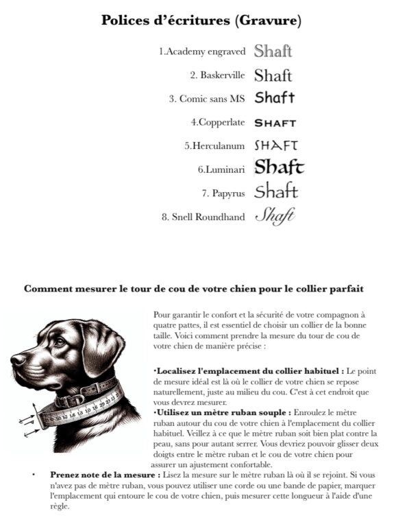 Polices d'écritures et guide-our mesurer le tour de cou de votre chien Elodog